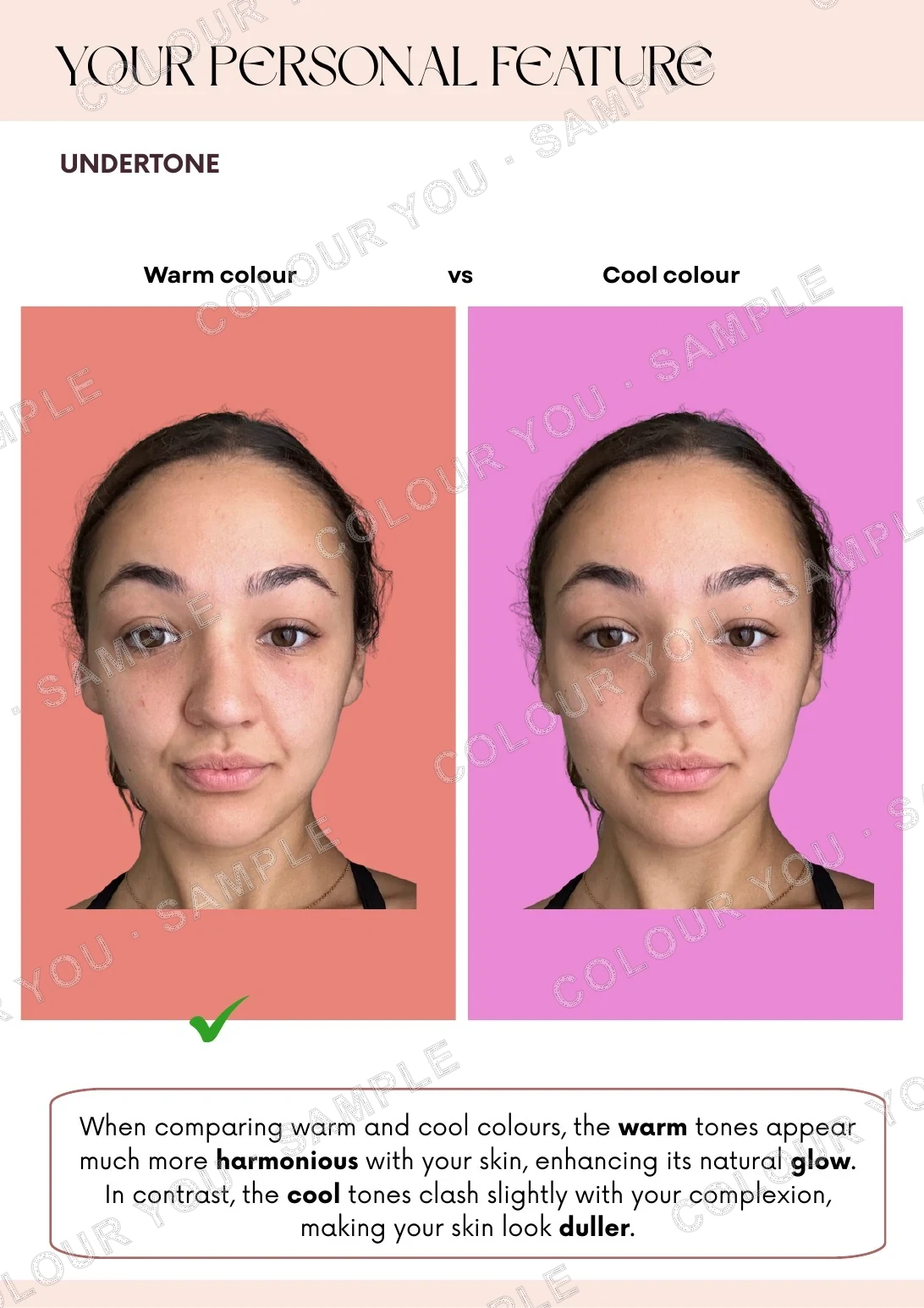Sample report page comparing warm and cool colour palettes