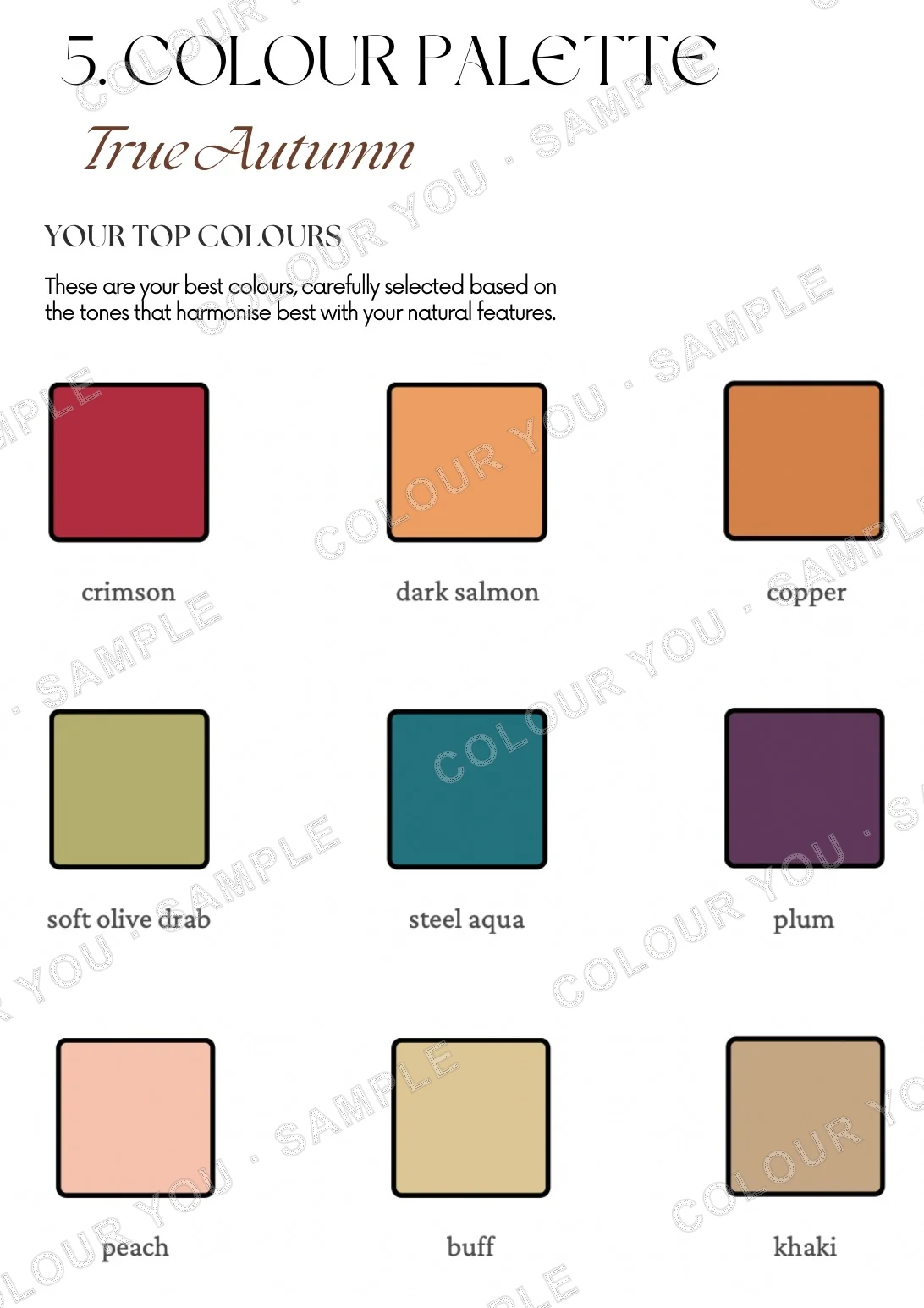 Personal top-colours palette page