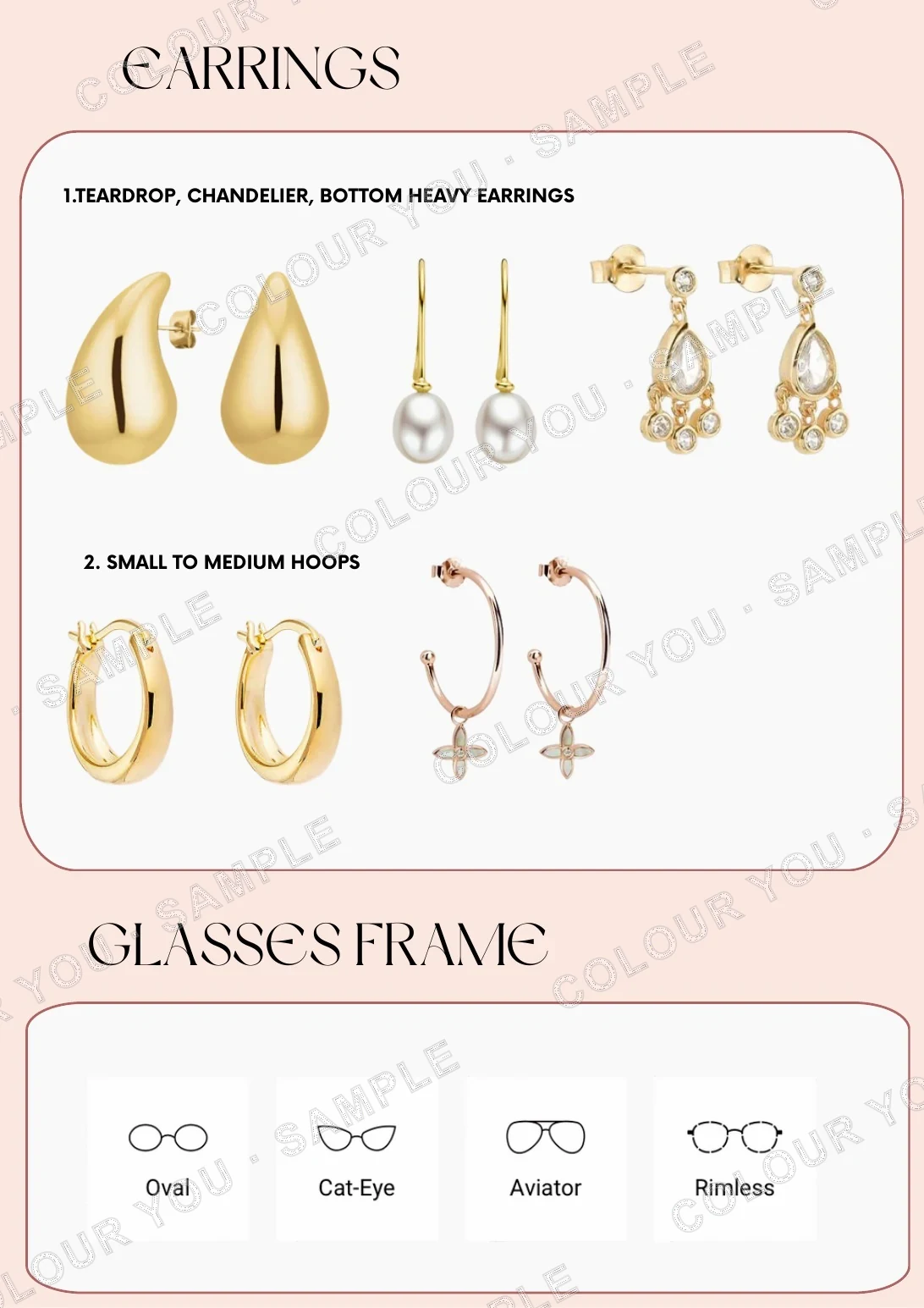Personalised earrings and glasses-frame recommendation page
